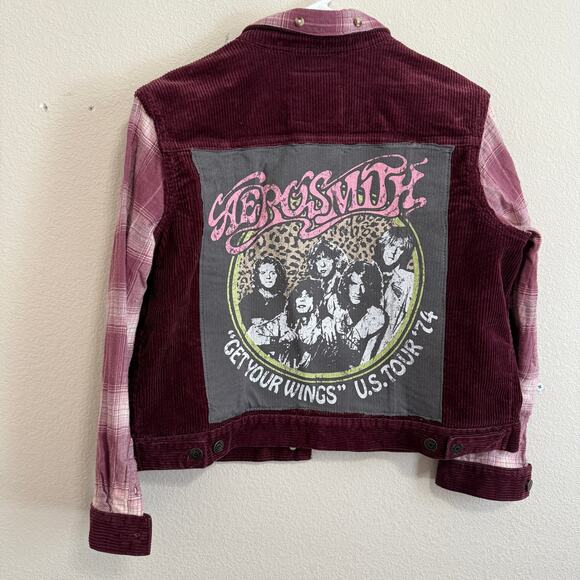 Sonoma Corduroy Trucker Jacket w/Aerosmith Graphic, Flannel Sleeves Size L - Picture 1 of 10